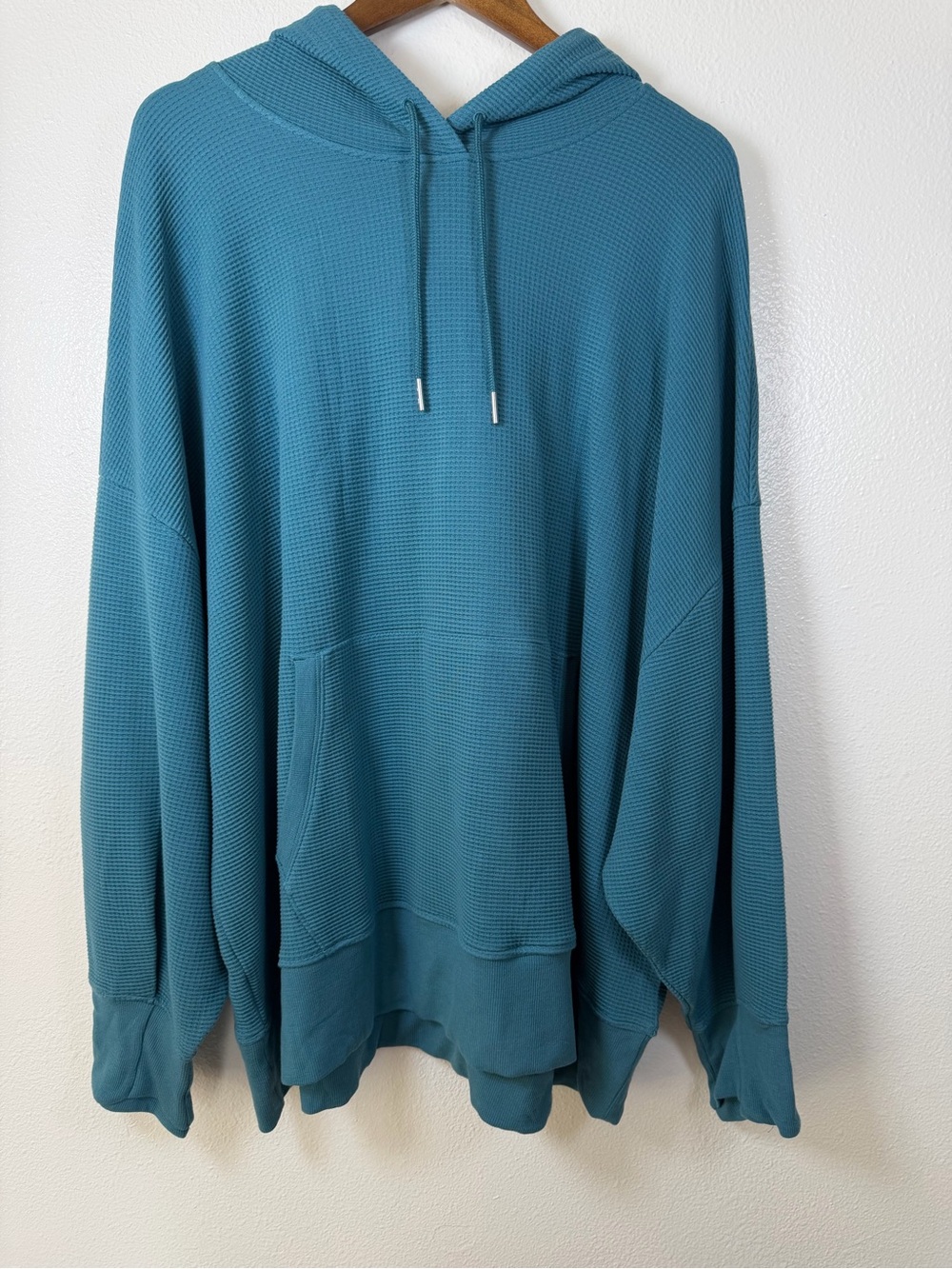 Athleta Teal Waffle-Knit Hooded Pullover/Hoodie